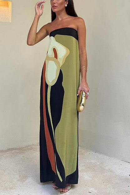 Anastasia | Abstract Strapless Maxi Dress