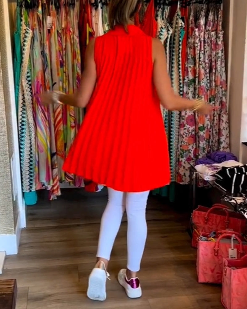 Aven Sleeveless Top with Ruffles and Lapels
