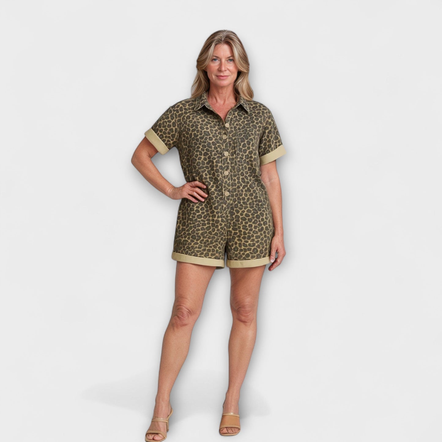 Nonette - Shirt Jumpsuit with Leopard Print