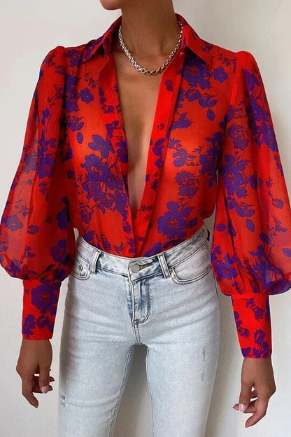 Jane | Floral Blouse with Puff Sleeves for Women