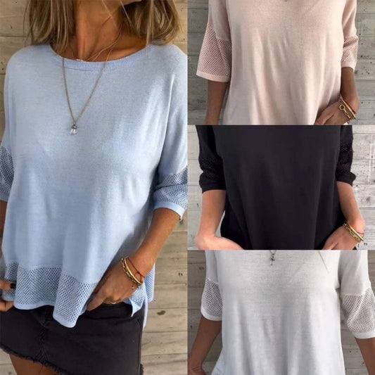 Clarisse Women’s Casual Solid Color Round Neck 3/4 Sleeve T-Shirt
