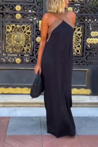 Melina Cross Halter Neck Sleeveless Stitching Dress