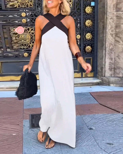 Melina Cross Halter Neck Sleeveless Stitching Dress