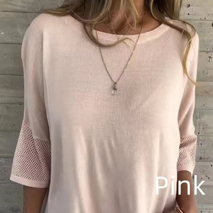 Clarisse Women’s Casual Solid Color Round Neck 3/4 Sleeve T-Shirt