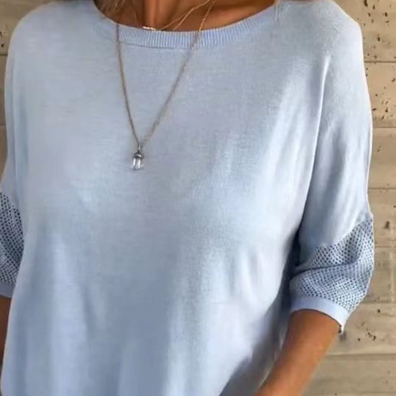 Clarisse Women’s Casual Solid Color Round Neck 3/4 Sleeve T-Shirt