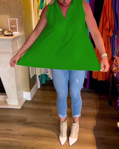 Aven Sleeveless Top with Ruffles and Lapels