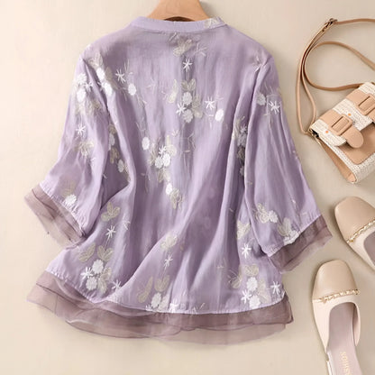Jade | Embroidered Cotton Flower Top