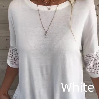Clarisse Women’s Casual Solid Color Round Neck 3/4 Sleeve T-Shirt