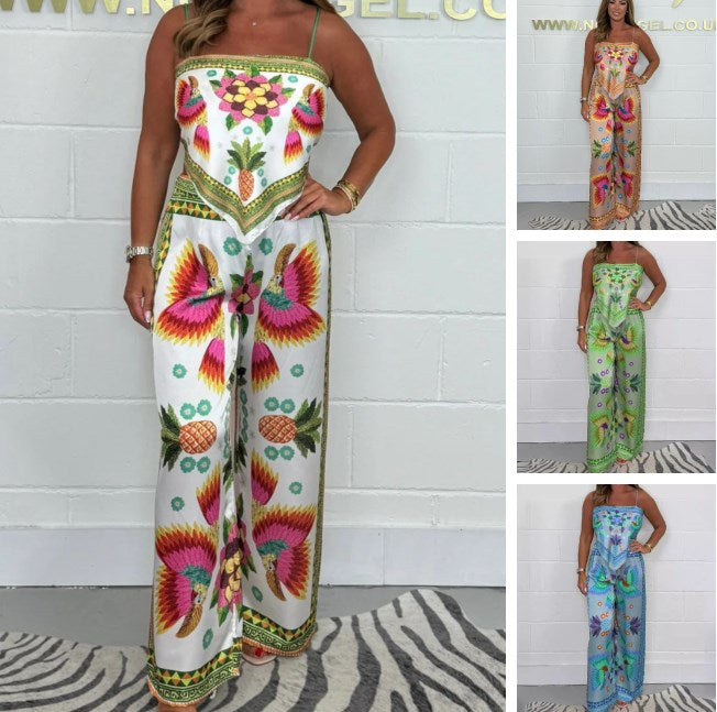Sabina Spaghetti Strap Printed Top & Loose Pants 2-Piece Set