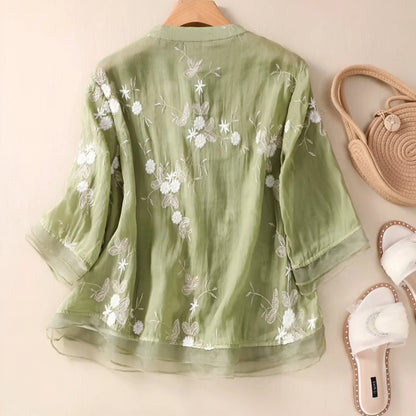Jade | Embroidered Cotton Flower Top