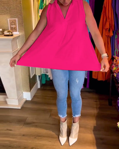 Aven Sleeveless Top with Ruffles and Lapels