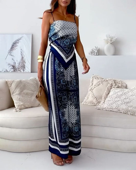 SYD STYLISH PRINTED SLEEVELESS TOP AND PANTS SET