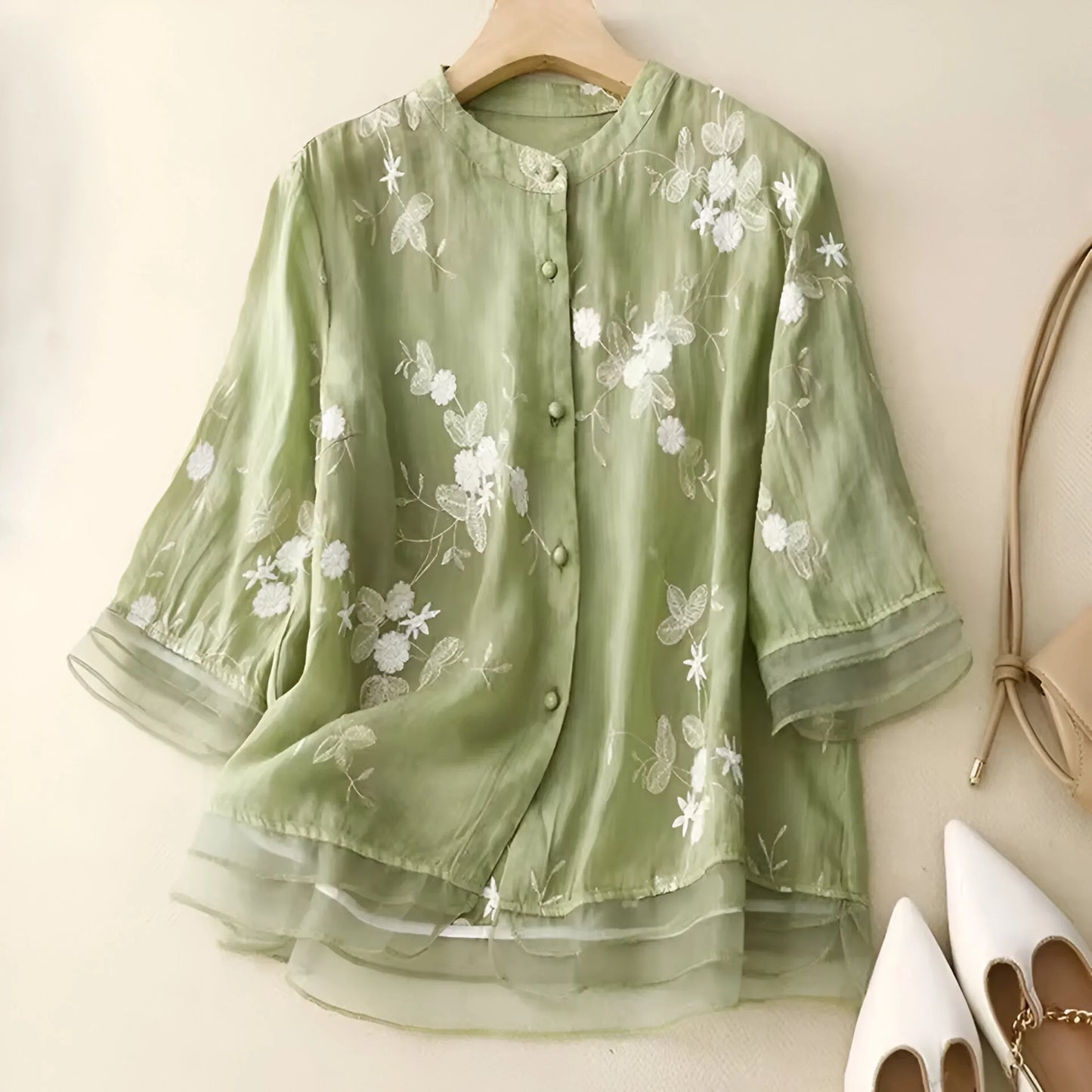Jade | Embroidered Cotton Flower Top