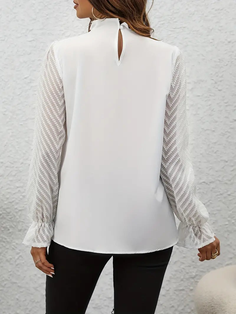 Kolbrun | Stylish pleated top with mesh sleeves for women