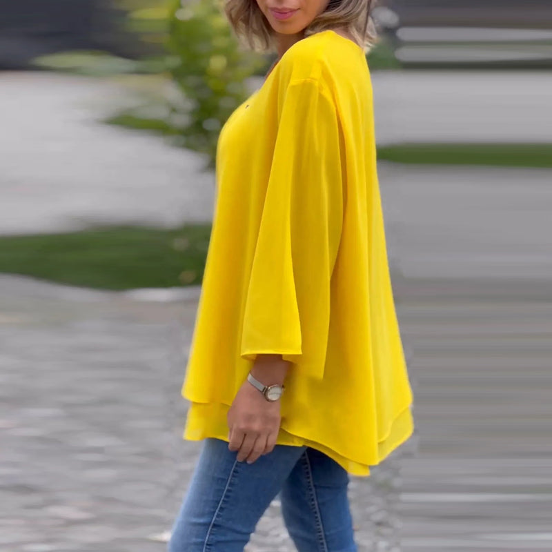 Janine | Flowy Half Zipper Sleeve Blouse