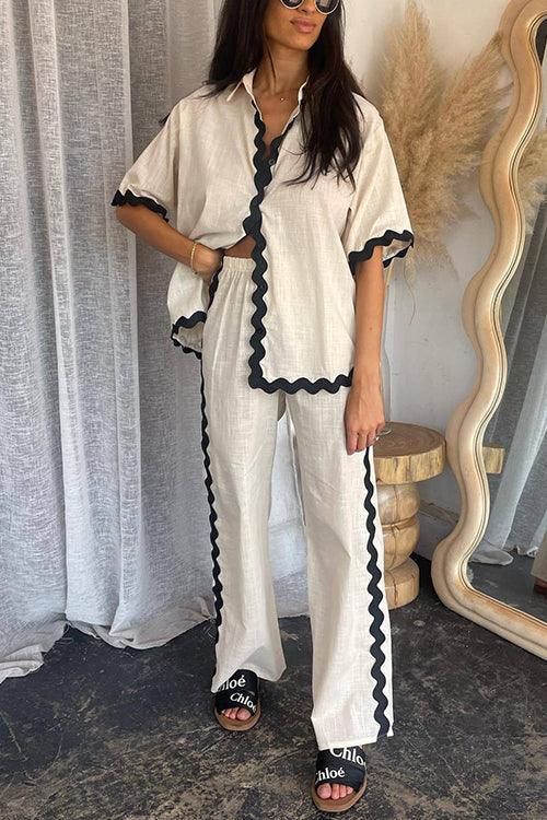 Kesia - Ric Rac Button Up & Elastic Pants Set – Stylish & Relaxed
