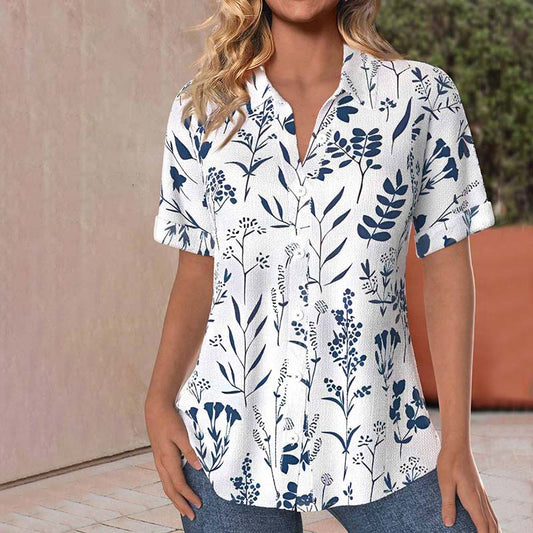 Rebecca Casual Blouse with Leaf Print