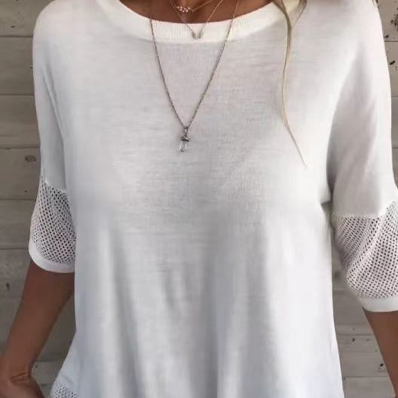 Clarisse Women’s Casual Solid Color Round Neck 3/4 Sleeve T-Shirt