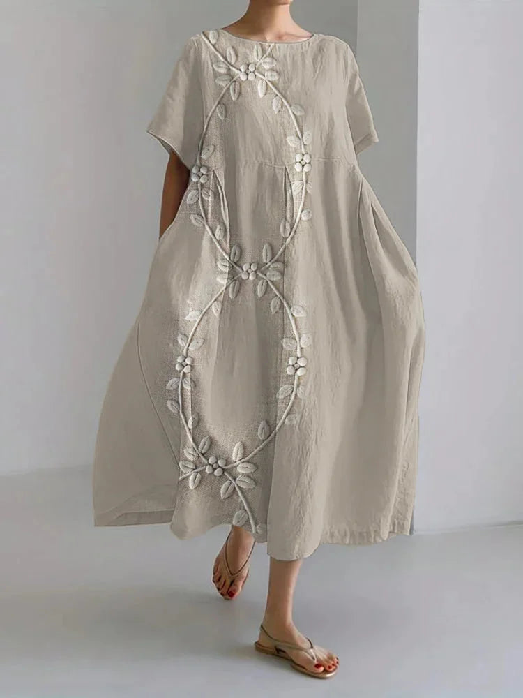 Adelina | Elegant Long Dress with Vine Embroidery