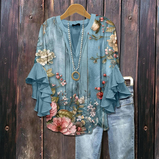 Women's floral print blouse with ruffles | Romantic everyday style