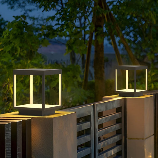Outdoor Solar Post Light Modern Black Frame