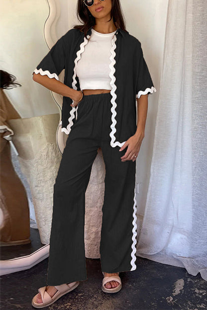 Kesia - Ric Rac Button Up & Elastic Pants Set – Stylish & Relaxed