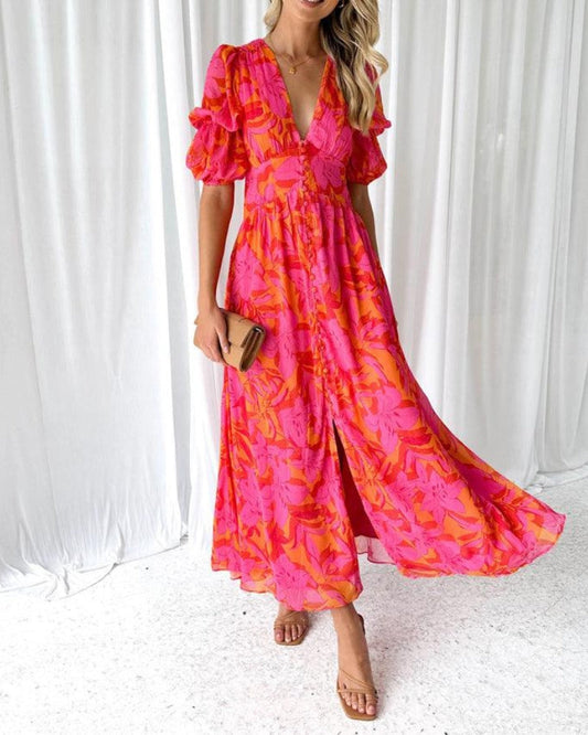 Camille Elegant Puff Sleeve Maxi Dress
