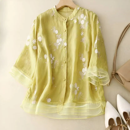 Jade | Embroidered Cotton Flower Top