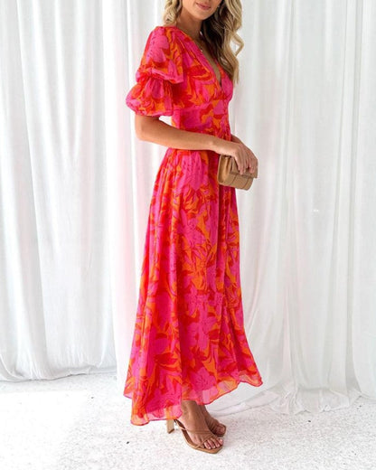 Camille Elegant Puff Sleeve Maxi Dress