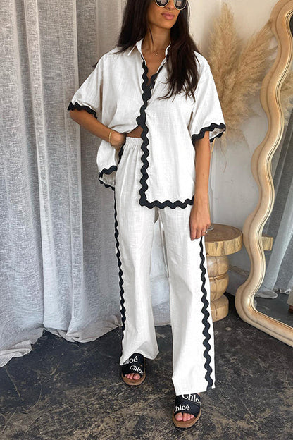 Kesia - Ric Rac Button Up & Elastic Pants Set – Stylish & Relaxed