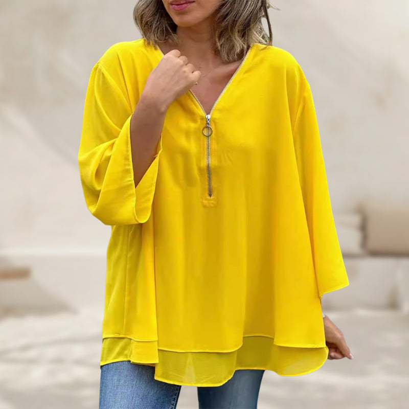 Janine | Flowy Half Zipper Sleeve Blouse
