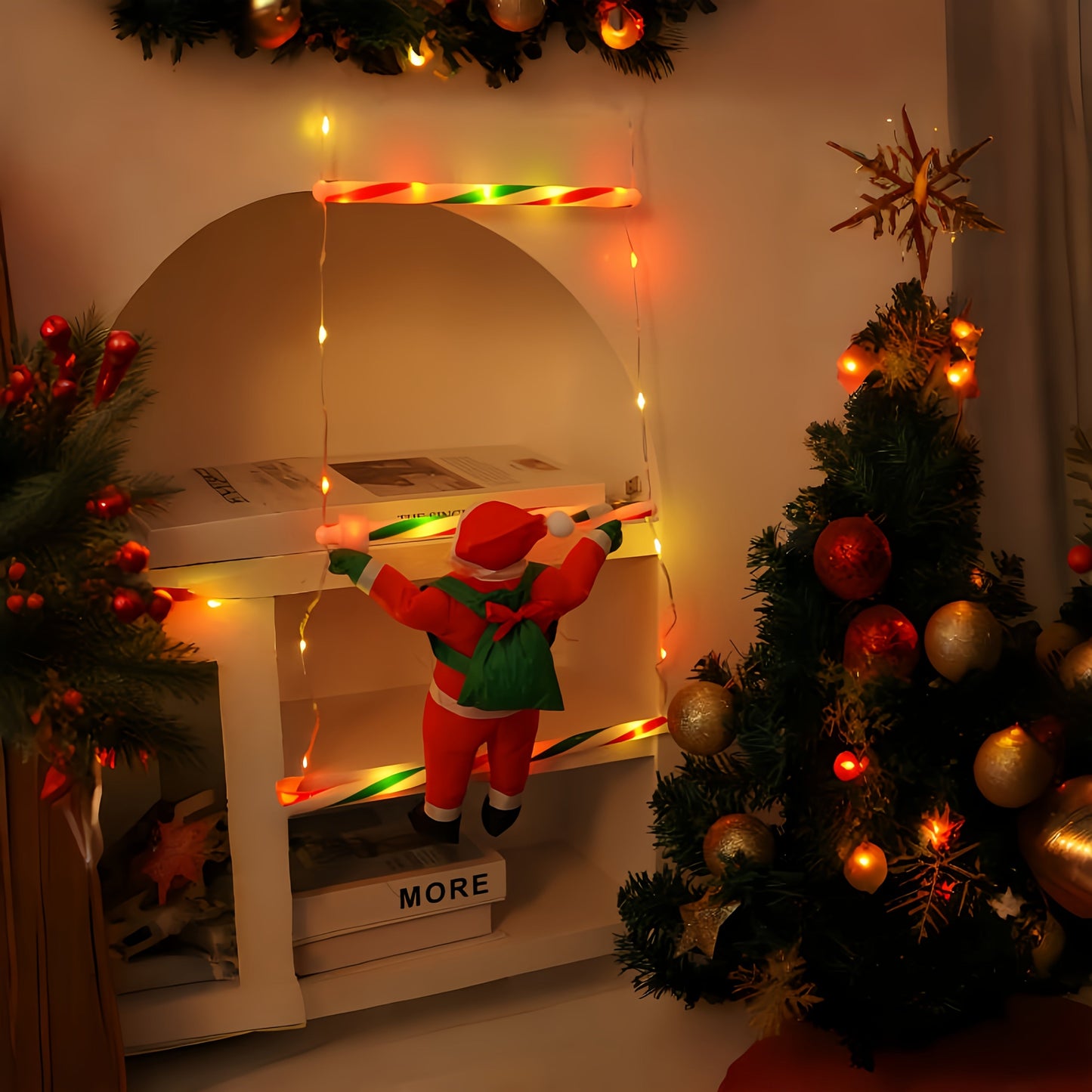 Christmas Lights Climbing Santa Ladder Display