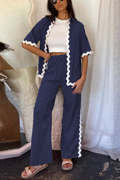 Kesia - Ric Rac Button Up & Elastic Pants Set – Stylish & Relaxed