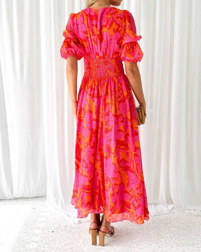 Camille Elegant Puff Sleeve Maxi Dress
