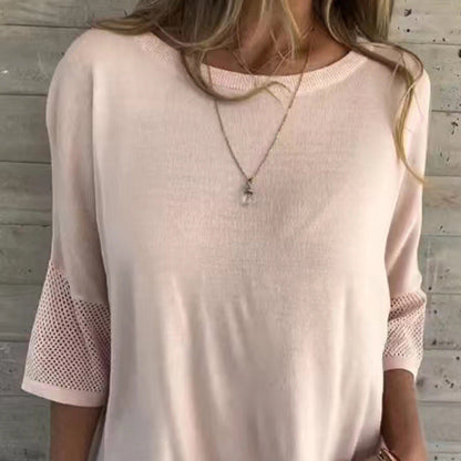 Clarisse Women’s Casual Solid Color Round Neck 3/4 Sleeve T-Shirt