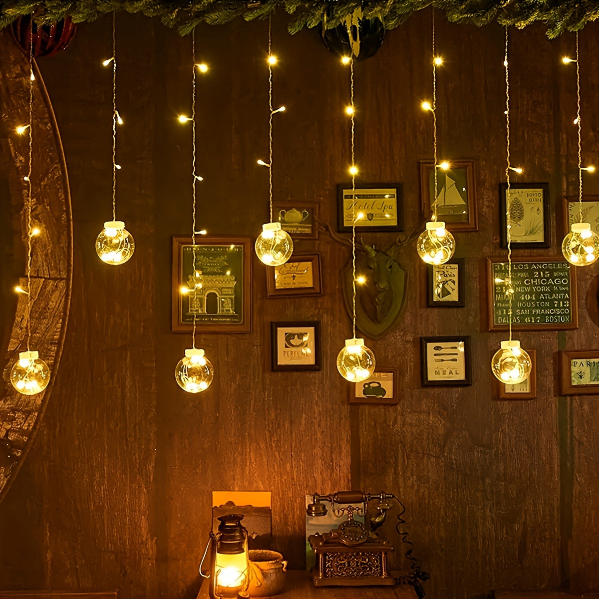 Fairy Lights with Hanging Globe Ornaments