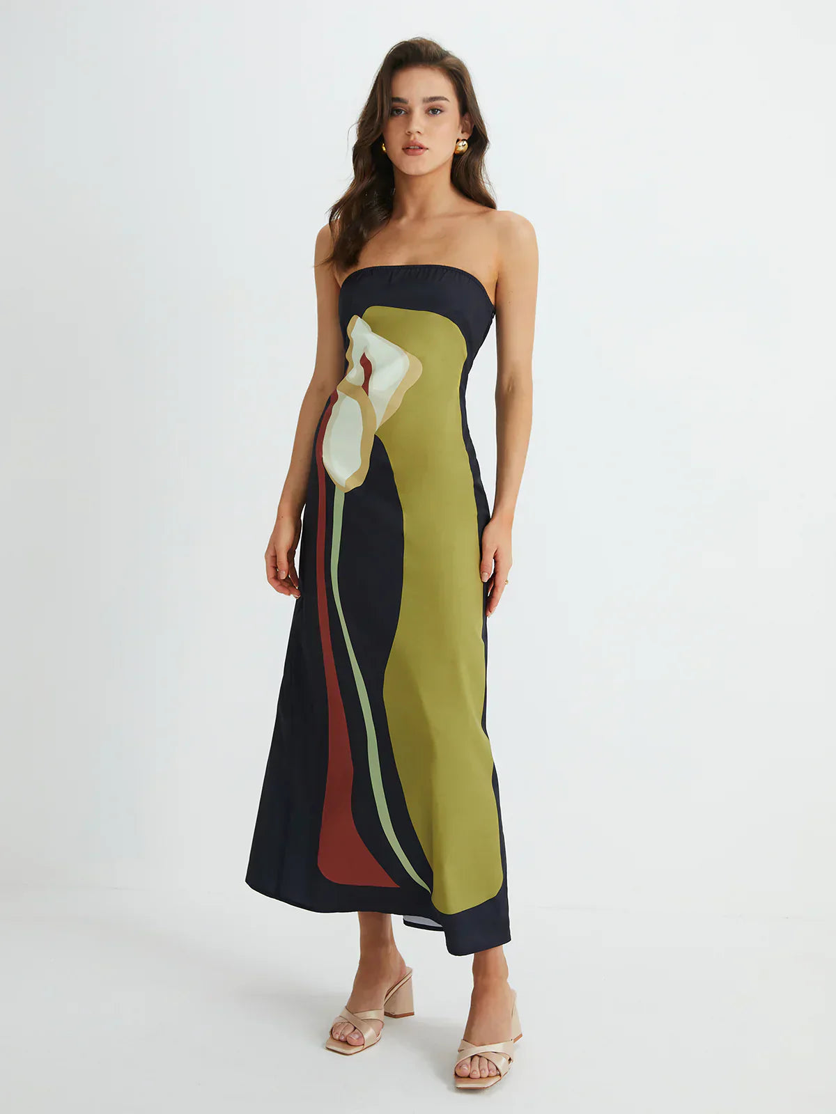 Anastasia | Abstract Strapless Maxi Dress