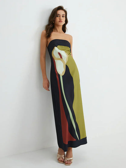 Anastasia | Abstract Strapless Maxi Dress
