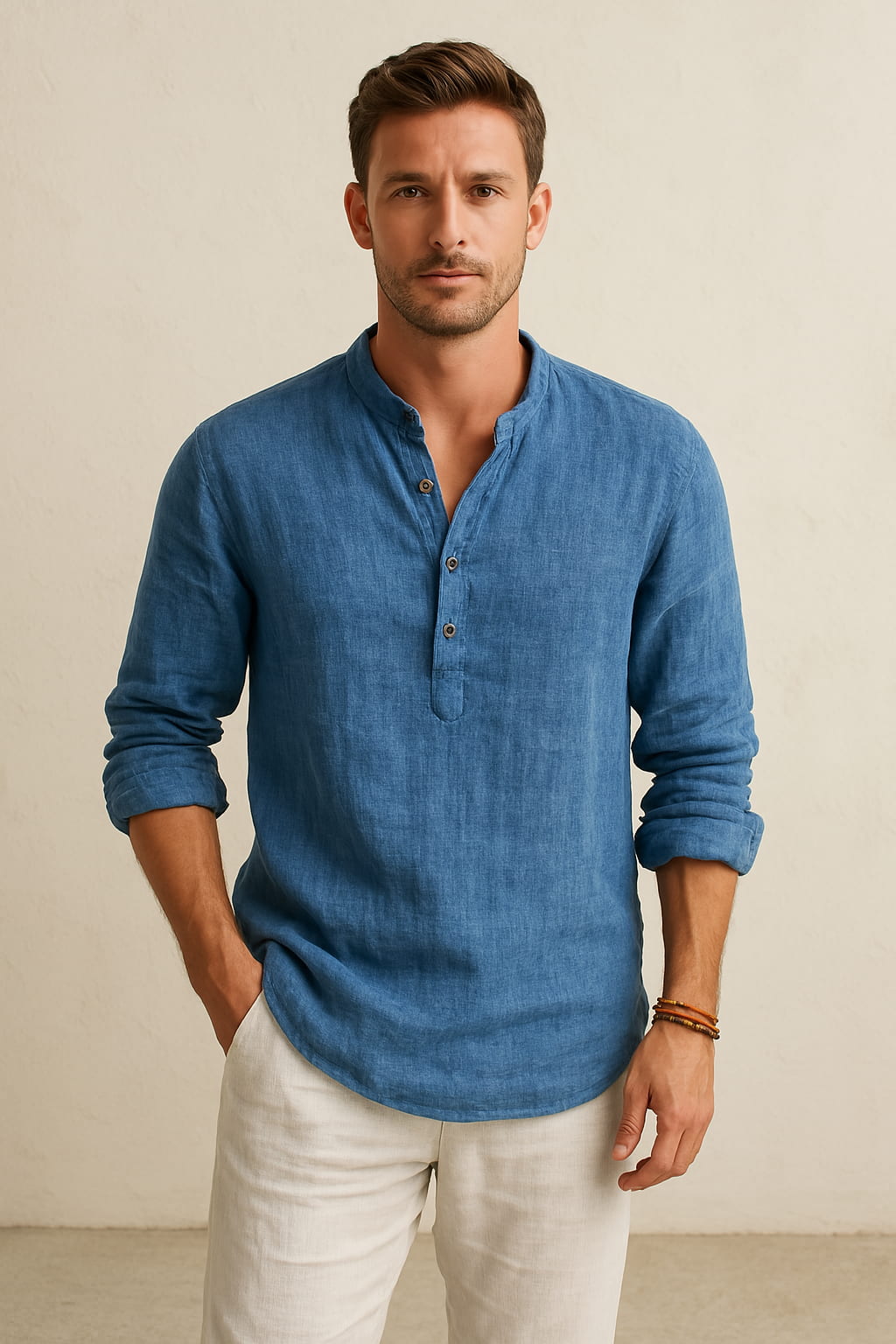 Men's Navy Linen Shirt - Breathable, Lightweight, Casual Beachwear