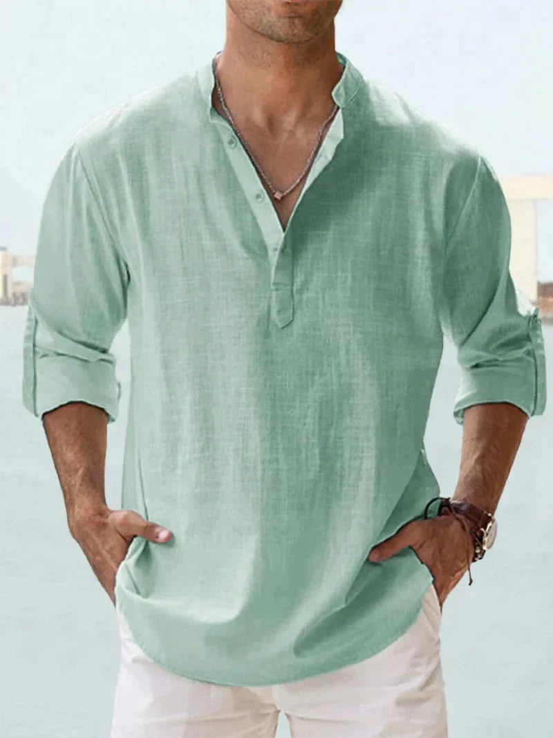 Men's Navy Linen Shirt - Breathable, Lightweight, Casual Beachwear