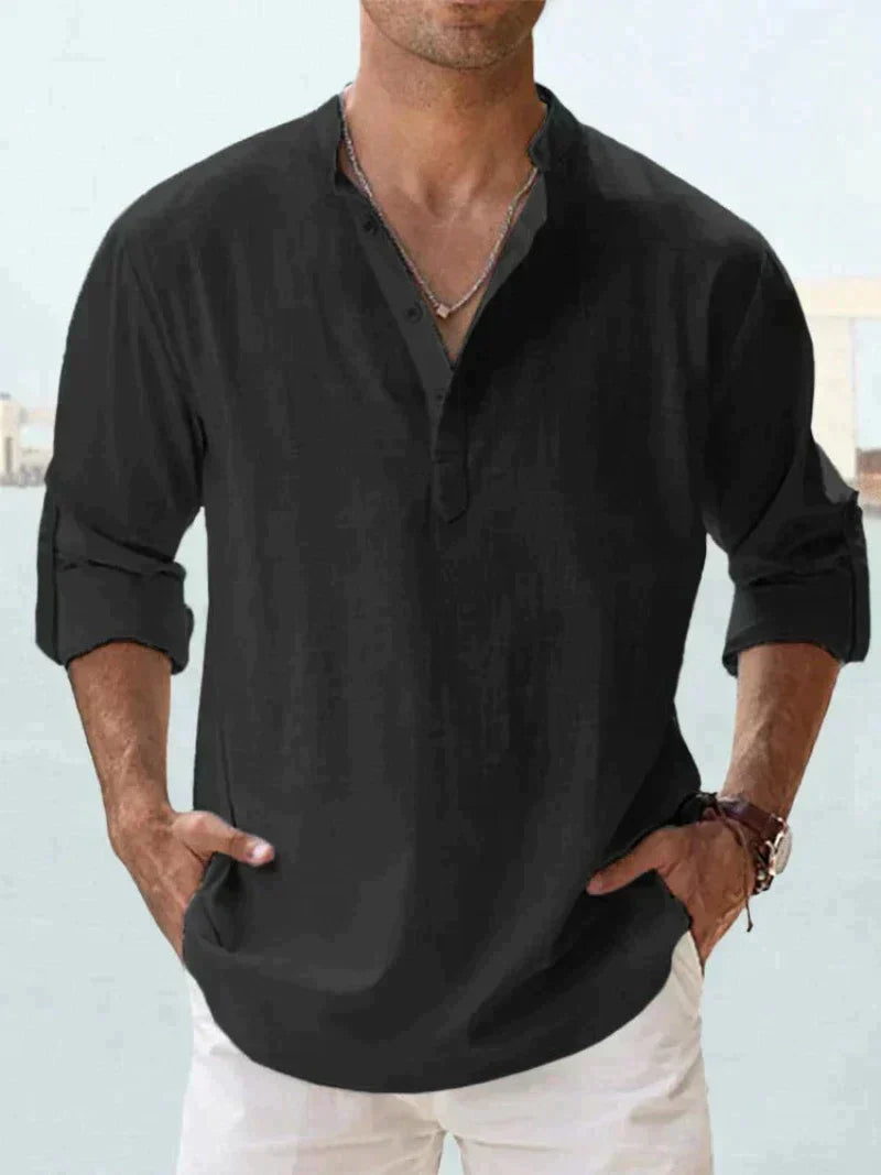 Men's Navy Linen Shirt - Breathable, Lightweight, Casual Beachwear