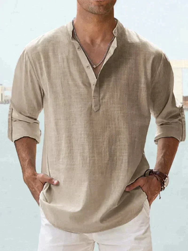 Men's Navy Linen Shirt - Breathable, Lightweight, Casual Beachwear