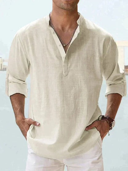 Men's Navy Linen Shirt - Breathable, Lightweight, Casual Beachwear