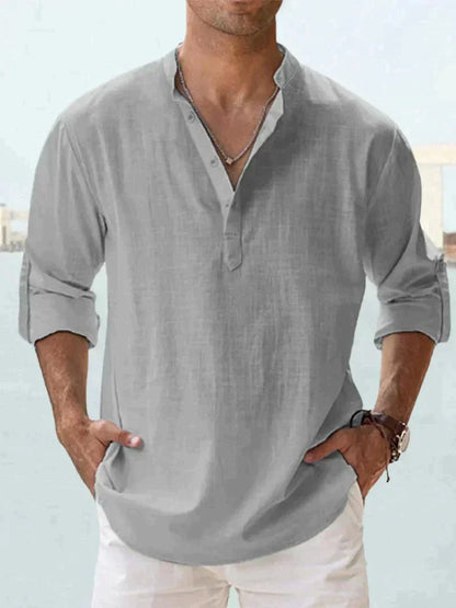 Men's Navy Linen Shirt - Breathable, Lightweight, Casual Beachwear