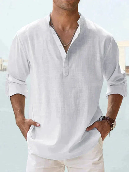 Men's Navy Linen Shirt - Breathable, Lightweight, Casual Beachwear