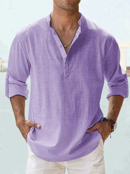 Men's Navy Linen Shirt - Breathable, Lightweight, Casual Beachwear
