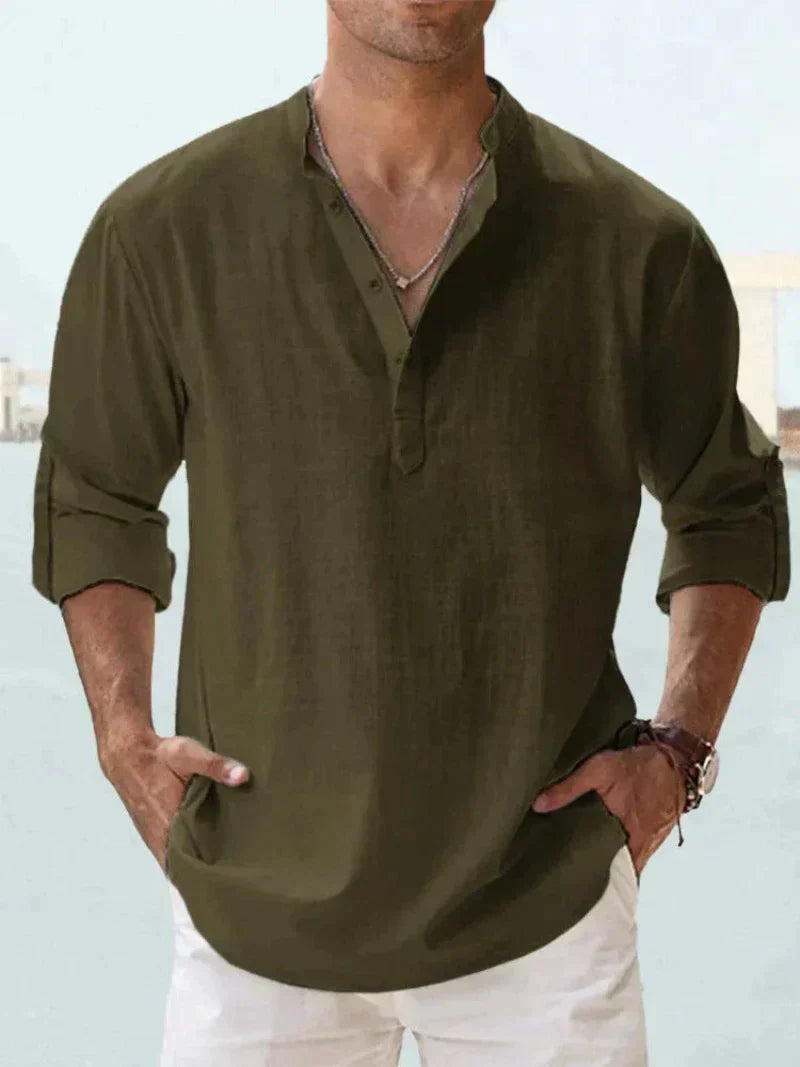 Men's Navy Linen Shirt - Breathable, Lightweight, Casual Beachwear