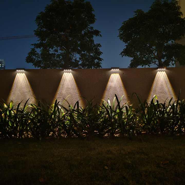 RGB Solar Wall Light for Terrace and Facade with 4-Sided Lighting and Color Selection