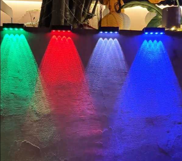 RGB Solar Wall Light for Terrace and Facade with 4-Sided Lighting and Color Selection