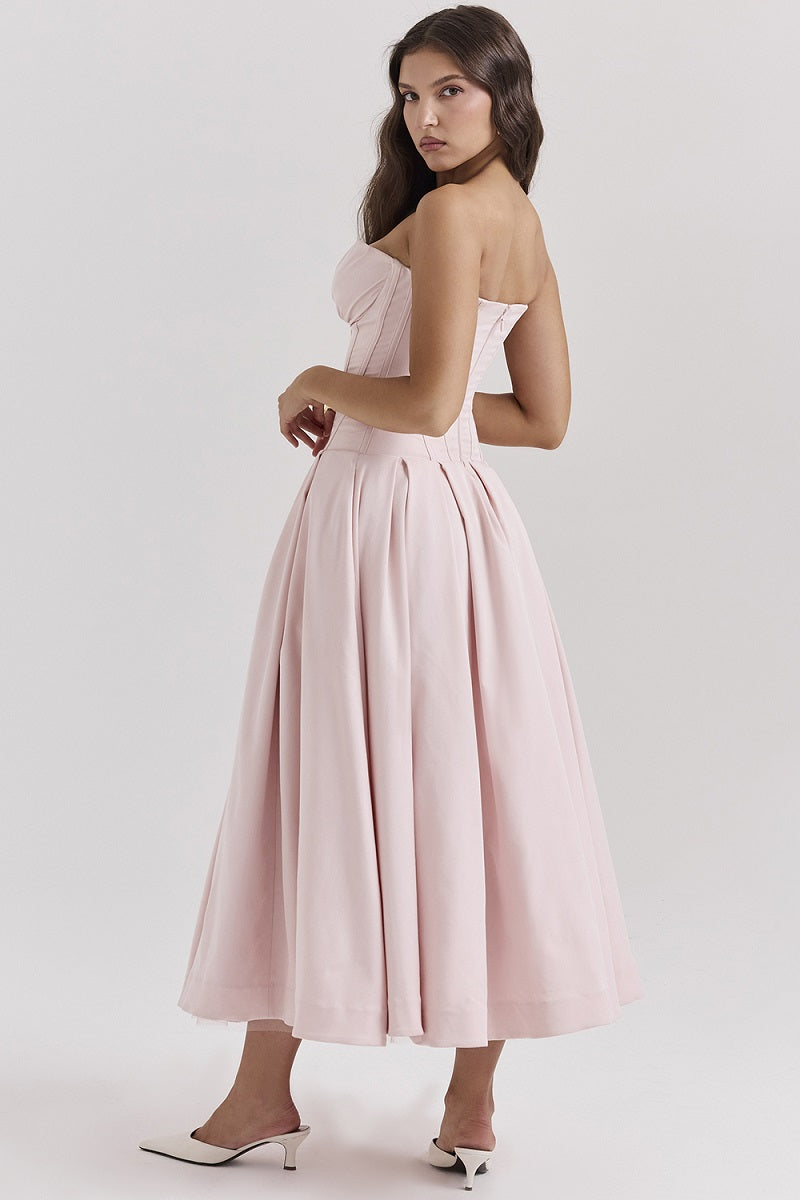 Corset-neck midi cocktail dress | Elegant and sensual evening style